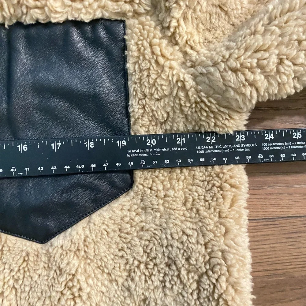 Anine Bing Ryder Jacket Sherpa Women's Med Tan Black Full Zip Pockets‎
